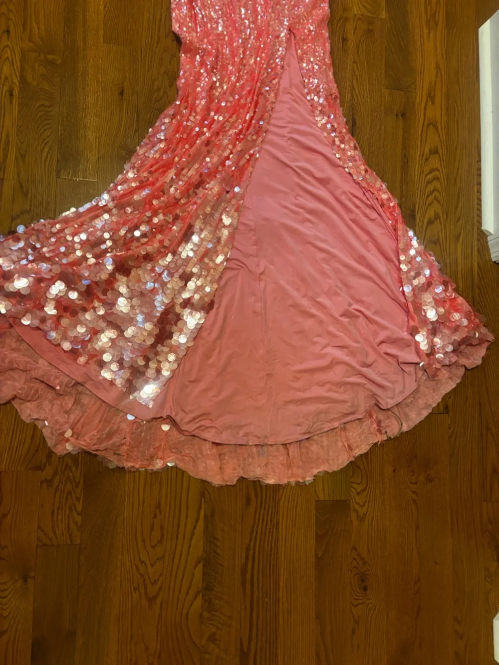 Jovani Coral/Pink Strapless Sequined Prom Gown - Picture 5 of 9
